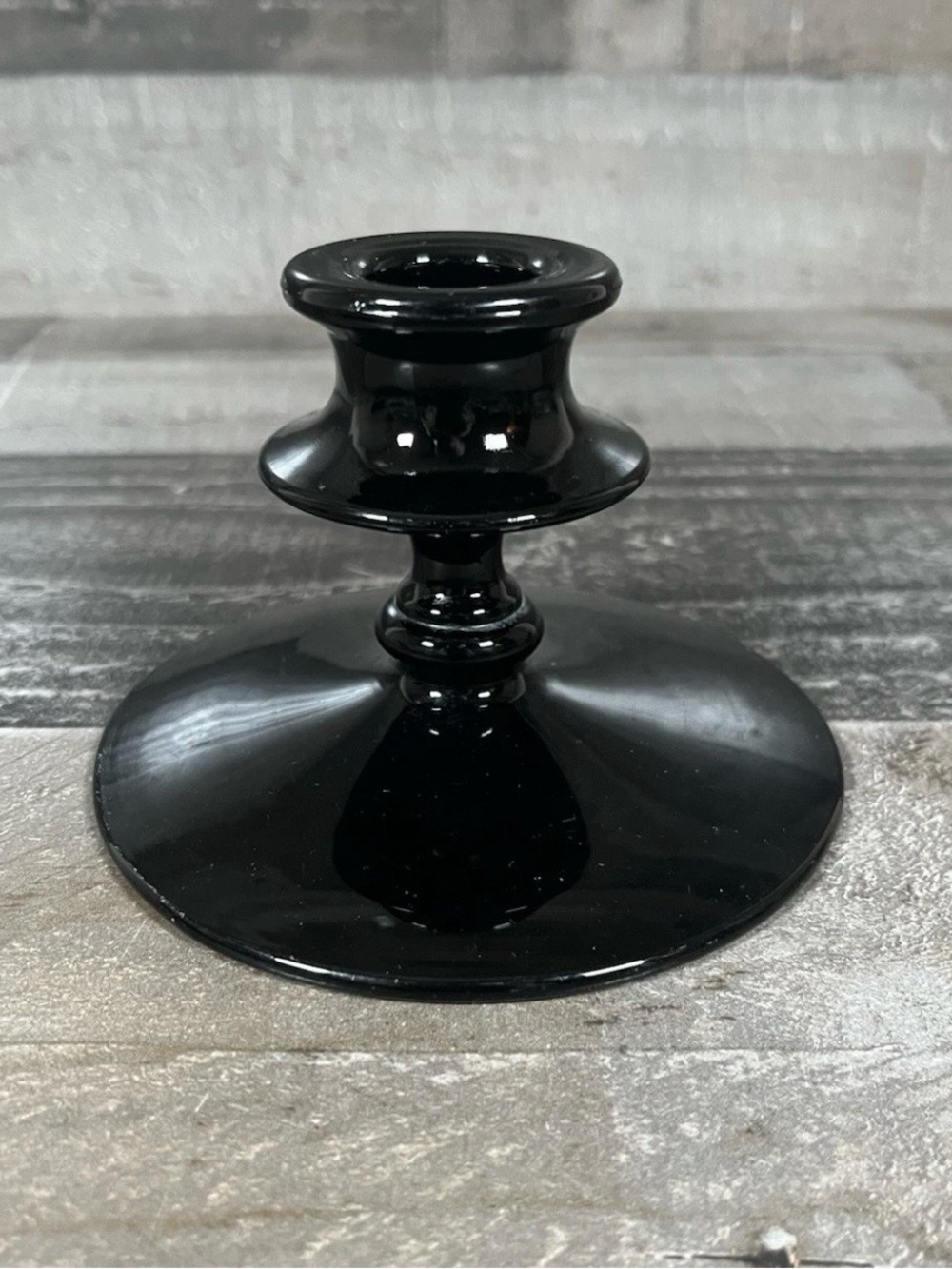Amethyst Black Ebony Glass Candlestick Holder 1920s
